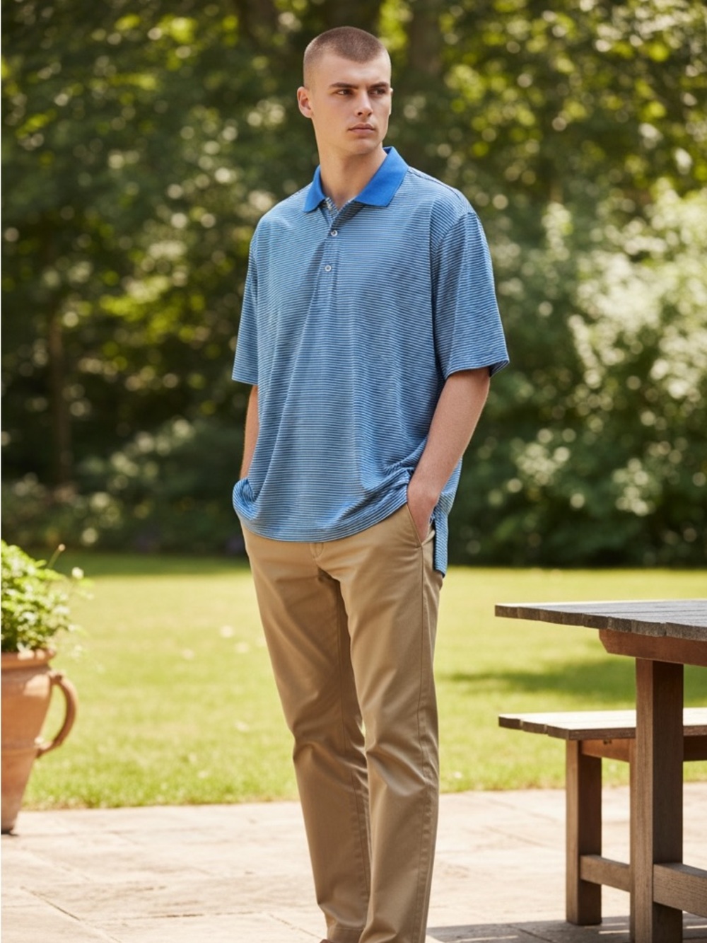 Donald Ross Sport Golf Polo Shirt XL‎ Blue Green Striped Performance Logo Golf